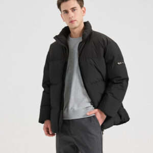 Xueyuya Men's Winter Down Jacket - 259g Down Fill, Stand Collar, Color-Block Windproof Thick Short Loose Fit